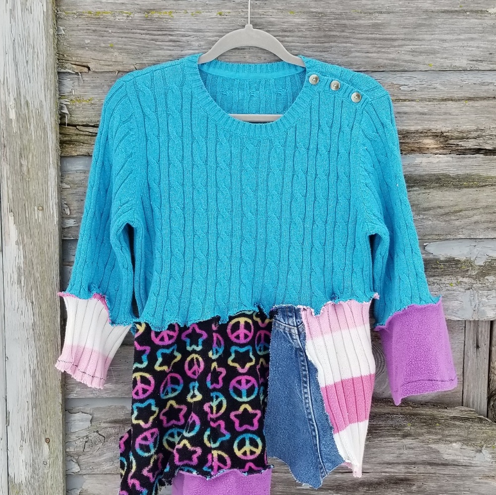 Boho Patchwork Sweater Funky Boho Upcycled - image 5